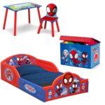 Delta Children - Marvel Spidey and His Amazing Friends 4-Piece Toddler Room-in-a-Box Set – Includes Sleep and Play Toddler Bed, Table, 1 Chair and Fabric Toy Box, Blue/Red - Image 2