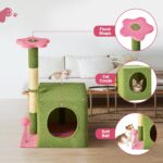 24 Inch Cat Tree Condo for Indoor Cats with Floral Sisal Scratching Post, Plush Hang Ball Play Furniture for Kittens Cats, Pink - Image 5