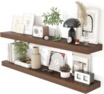 Heimlove 48 Inch Floating Shelves for Wall 8 Inch Deep Walnut Shelves Set of 2,Wall Mounted Rustic Wood Long Floating Shelf，Large Display & Storage Shelf with Invisible Brackets - Image 2