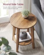 VASAGLE Side Table, Small Round End Table with Lower Shelf, Nightstand for Small Spaces, Living Room, Bedroom, Rustic Walnut ULET283T41 - Image 5