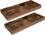 HOOBRO Floating Shelves for Wall, Wall Mounted Shelf Set of 2, 15.7" Hanging Shelf with Invisible Brackets, for Wall in Bathroom, Bedroom, Toilet, Kitchen, Living Room, Office, Rustic Brown BF40BJ01 - Image 2