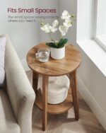 VASAGLE Side Table, Small Round End Table with Lower Shelf, Nightstand for Small Spaces, Living Room, Bedroom, Rustic Walnut ULET283T41 - Image 8