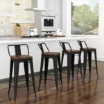 Yongchuang 24" Metal Barstools Set of 4 Counter Bar Stools with Wood Top Low Back Matte Black - Image 10