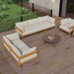 Acanva Modern Outdoor Patio Furniture Set, All-Weather Aluminium Conversation Sectional Sofa with Thick Cushions for Backyard, Garden, Porch, Couch, Beige - Image 6