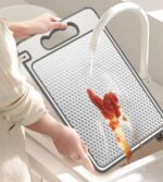 Double Sided 304 Stainless Steel & Wheat Straw Cutting Board, 14.4"*9.8" Non Toxic Chopping Board, Separately Handle Meat and Vegetables, Dishwasher Safe, Scratch Resistant Mesh Design - Image 8