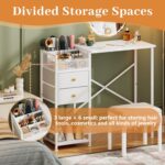 White Vanity Desk with 2 Fabirc Drawers, 9 Compartments, 35.5" Makeup Table with Diversified Storage Small Vanity Without Mirror & Stool, Storage Shelves Girls Dressing Table for Bedroom - Image 4