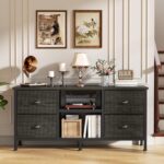 Furologee TV Stand with 4 Drawers, 43 inch Entertainment Center with Open Shelves, Media Center for 50" TV, Television Stand for Bedroom, Living Room/Light Black Oak - Image 6