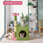 24 Inch Cat Tree Condo for Indoor Cats with Floral Sisal Scratching Post, Plush Hang Ball Play Furniture for Kittens Cats, Pink - Image 6