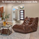 Hobestluk Giant Bean Bag Chair Lazy Floor Sofa, Memory Foam Fireside Sofa for Adults, Big Beanbag Faux Leather Armless Chair for Living Room Bedroom Dorm Office (Brown, Single) - Image 8