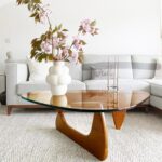 Small Coffee Table Modern Glass Coffee Table, Mid Century Coffee Table for Living Room, Mesa de Centro para Sala, Rustic Oval Coffee Table with Glass Top & Wood Base, (Walnut Brown, 31.5in) - Image 4