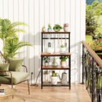 Furologee Kitchen Bakers Rack with Power Outlet, Microwave Oven Stand with Storage 4 Tiers, Coffee Bar Table with 6 S Hooks, Kitchen Storage Shelf Rack for Spices, Pots, Rustic Brown - Image 8