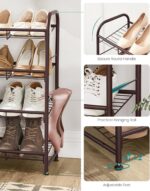 SONGMICS Stackable Shoe Rack, 4 Tier Metal Shoes Rack Storage Shelf, Holds up to 20 Pairs Shoes, Adjustable Slanted Shelves Tower Organizer for Closet Entryway Small Spaces, Bronze - Image 7