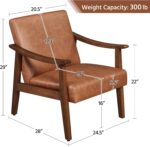 Yaheetech PU Leather Accent Chair, Mid-Century Modern Armchair with Solid Wood Legs, Reading Leisure Chair with High Back for Living Room Bedroom Waiting Room, Brown - Image 4