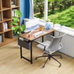 DUMOS 40 Inch Office Small Computer Desk Modern Simple Style Writing Study Work Table for Home Bedroom - Wood Brown - Image 6