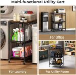 Microwave Kitchen Cart with Push Handle, 3 Tier Rolling Cart with 2 Lockable Wheels, Vintage Kitchen Storage Cart with 210Lbs Capacity for Kitchen Island, Restaurant, Coffee Bar, Living Room, Office - Image 5