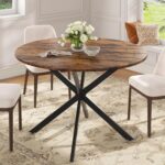 Unovivy 47" Round Dining Table for 4-6, Space Saving Circle Kitchen Dinner Table, Industrial Mid Century Modern Dining Room Desk for Kitchen, Apartment, Rustic Brown - Image 2
