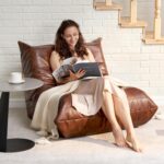 Hobestluk Giant Bean Bag Chair Lazy Floor Sofa, Memory Foam Fireside Sofa for Adults, Big Beanbag Faux Leather Armless Chair for Living Room Bedroom Dorm Office (Brown, Single) - Image 4