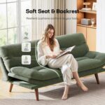 Marsail Futon Sofa Bed, Futon Couch with Adjustable Backrest & Armrests, Convertible Small Sleeper Sofa Bed for Small Apartments, Study Room, Office, Corduroy Loveseat, Green - Image 4
