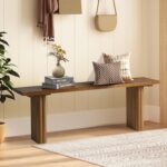 Solid Wood Entryway Bench - 51.2" Fluted Farmhouse Bench, Indoor Long Dining Benches Seat Narrow End of Bed Benches for Entry Way, Kitchen, Living Room and Bedroom, Brown - Image 9