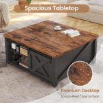 SEDETA 31.5" Lift Top Coffee Table with Storage, Square Coffee Tables for Living Room, Farmhouse Coffee Table with Large Hidden Storage Compartment and Adjustable Shelves, Black - Image 6