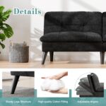 SUNLEI Small Futon Sofa Bed, Folding Futon Bed Sleeper Couch Recliner for Living Room, Convertible Cloud Sofa Couch with Adjustable Backrest for Apartment or Office, Black Velvet - Image 7