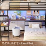 VIAGDO Bunk Bed Twin Over Twin with Hall Tree, Charging Station and LED Lights, L-Shaped Bunk Bed with Desk, 5 Storage Drawers, Twin Bunk Beds with Guardrail & Stairs, No Box Spring Needed, Black - Image 5