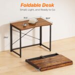 Huuger Folding Desk for Small Spaces, 31.5 Inch Foldable Computer Table, for Home Office, Study, Bedroom, Dorm, Space Saving, Small Writing Work Office Computer Desk, Easy to Fold, Rustic Brown - Image 3
