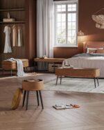 VASAGLE EKHO Collection - Bench for Entryway Bedroom, Synthetic Leather with Stitching, Ottoman Bench with Steel Legs, Living Dining Room, Mid-Century Modern, Loads 660 lb, Caramel Brown ULOM076K01 - Image 8