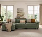 LINSY HOME 123'' Modular Sectional Sofa Green Couch Corduroy Cloud Couches for Living Room, L Shaped Couch with Movable Ottoman, Modern Cloud Sectional Sofas for Bedroom and Apartment, Green - Image 9
