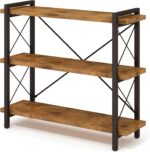 HCHQHS Bookshelf, 3-Tier Industrial Bookcase, Rustic Open Book Shelf, Wood and Metal Horizontal Bookshelves - Image 2