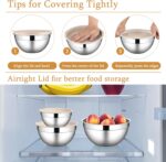 LIANYU Mixing Bowls with Airtight Lids Sets, 3 Packs Stainless Steel Metal Mixing Bowls, Ideal for Prepping, Cooking, Storage, Serving, Freezer & Dishwasher Safe, Khaki - Image 6