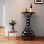 X-cosrack Wine Rack Freestanding Floor, Mini Bar Table Wine Holder Stand Liquor Cabinet with Glass Holder Wood Tabletop 14 Bottles Floor Wine Storage for Home Bar Kitchen Living Room (Patent Pending) - Image 3