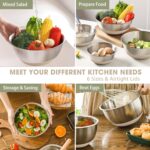 Umite Chef Mixing Bowls with Airtight Lids, 6 piece Stainless Steel Metal Nesting Storage Bowls, Non-Slip Bottoms Size 7, 3.5, 2.5, 2.0,1.5, 1QT, Great for Mixing & Serving (Khaki) - Image 4