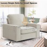 LEISLAND 40" Swivel Accent Chair, Small Couch Sofas for Small Spaces, Fabric Living Room Chairs with Solid Wood Frame, Removable Cushion and Detachable Sofa Cover(Beige) - Image 3