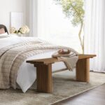 Solid Wood Entryway Bench - 51.2" Fluted Farmhouse Bench, Indoor Long Dining Benches Seat Narrow End of Bed Benches for Entry Way, Kitchen, Living Room and Bedroom, Brown - Image 7