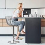 Yaheetech Bar Stools Set of 2, PU Leather Swivel Adjustable Barstools with Shell Back, Bar Chairs with Foma Padded for Home, Kitchen, Light Grey - Image 5