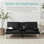 Best Choice Products Faux Leather Upholstered Modern Convertible Futon, Adjustable Folding Sofa Bed, Guest Bed w/Removable Armrests - Black - Image 8
