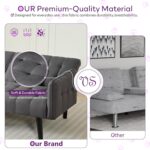 TYBOATLE 65“ Convertible Futon Sofa Bed w/ 2 USB, Upholstered Tufted Small Adjustable Folding Couch Loveseat, Modern Mid Century Sleeper Sofa for Living Room, Bedroom, Apartment, Office (Dark Grey) - Image 8