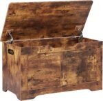 31.5" Storage Chest, Wooden Storage Bench, Lift Top Toy Chest with 2 Safety Hinges, Large Toy Box, Entryway Shoes Bench for Living Room, Bedroom, Rustic Brown - Image 2
