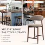 COLAMY Counter Height Bar Stools Set of 2, Kitchen Bar Stools with Back, Mid Century Modern Upholstered, with Wood Legs for Kitchen Island Dining Room, Camel - Image 4