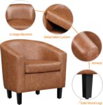 Yaheetech Brown Accent Chairs Set of 2, Faux Leather Barrel Chairs, Comfy Modern Leather Club Armchairs with Soft Seat for Living Room Bedroom Reading Waiting Room, Brown - Image 7