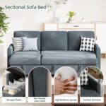 Shintenchi Sofa Couch, Pullout Sofa Bed,2 in 1 Pull Out Couch Bed with Storage Chaise for Living Room,Sleeper Sofa Couches Linen Sectional Sofa - Image 5