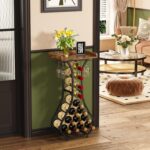 X-cosrack Wine Rack Freestanding Floor, Mini Bar Table Wine Holder Stand Liquor Cabinet with Glass Holder Wood Tabletop 14 Bottles Floor Wine Storage for Home Bar Kitchen Living Room (Patent Pending) - Image 4