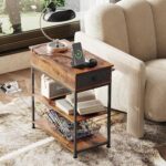 WLIVE Narrow Side Table with Charging Station, End Table for Living Room, Couch Side Table with Fabric Drawer for Bedroon, 11.8‘’W 23.6‘’L 24‘’H, Rustic Brown - Image 3