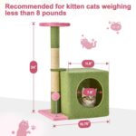 24 Inch Cat Tree Condo for Indoor Cats with Floral Sisal Scratching Post, Plush Hang Ball Play Furniture for Kittens Cats, Pink - Image 3