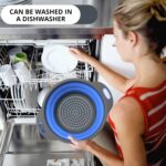 Blue Round Silicone Collapsible Colander – Silicone Round Kitchen Strainers with Plastic Handles Foldable Small Kitchen Strainer Perfect for Draining Pasta Vegetable and Fruit - Image 9