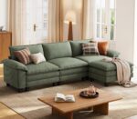 LINSY HOME 123'' Modular Sectional Sofa Green Couch Corduroy Cloud Couches for Living Room, L Shaped Couch with Movable Ottoman, Modern Cloud Sectional Sofas for Bedroom and Apartment, Green - Image 2