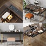 Lartis Modern Office Desk with Drawers,Glass Top Makeup Vanity Without Mirror Built-in USB Outlet Dressing Table Home Office Desk with Intelligent Socket,Very Easy to Assemble - Image 8
