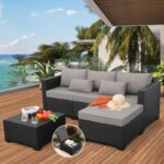 Rattaner 3 Pieces Patio Furniture Set Outdoor Sectional Wicker Patio Furniture Patio Couch with Ottoman and Outdoor Storage Table All-Weather Anti-Slip Cushions Waterproof Covers, Light Grey - Image 3