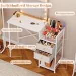 White Vanity Desk with 2 Fabirc Drawers, 9 Compartments, 35.5" Makeup Table with Diversified Storage Small Vanity Without Mirror & Stool, Storage Shelves Girls Dressing Table for Bedroom - Image 3